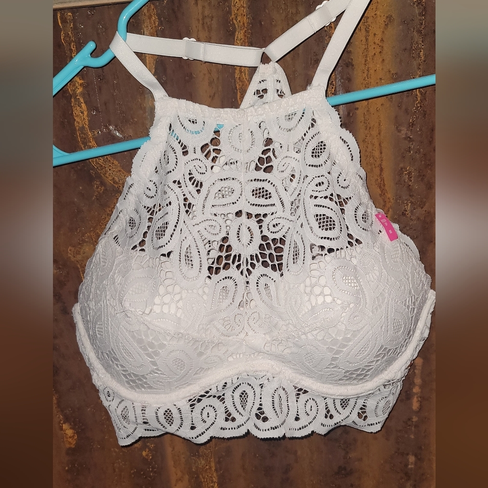 White Lace high neck Bralette, Victoria's Secret PINK Medium, NWT